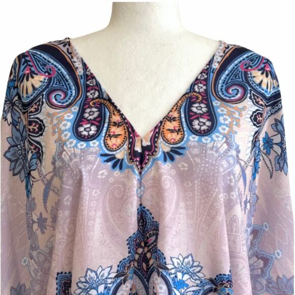 Zac & Rachel Top Poncho Lilac Blue Paisley V-Neck Festival Boho Poncho Small NEW - Picture 3 of 12